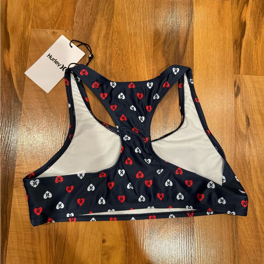 Hurley girls swim top racer back red white‎ and blue size large NWT UPF